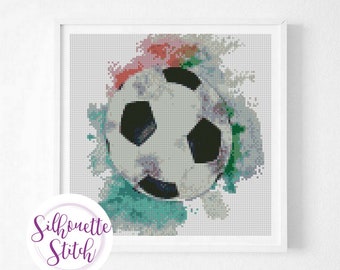 Soccer ball watercolor Cross Stitch Pattern - Counted Cross Stitch Pattern - Hand Embroidery - Modern Pattern  - PDF File