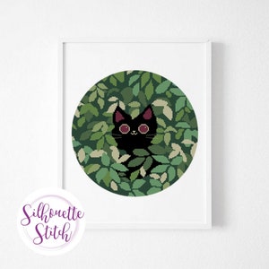 Cat in leaves Cross Stitch Pattern -  Cross Stitch Pattern - Counted Cross Stitch Pattern - Modern Patterne