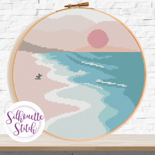 Seascape  watercolor Cross Stitch Pattern - Counted Cross Stitch Pattern - Hand Embroidery - Modern Pattern  - PDF File