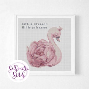 Newborn Girl Gift Swan cross stitch pattern - Hand Embroidery Modern Pattern - Art Digital Print - PDF File - PDF Instant Download