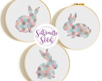 Geometric  Hexagon Rabbits Set Cross Stitch Pattern - Modern Cross Stitch Pattern