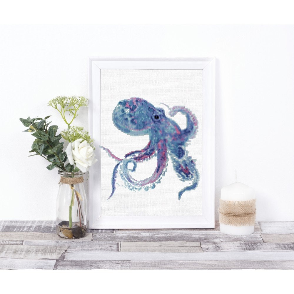 Octopus Watercolor Cross Stitch Pattern Counted Cross Stitch - Etsy