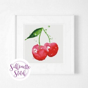 Cherry berries  watercolor Cross Stitch Pattern - Modern Cross Stitch Pattern