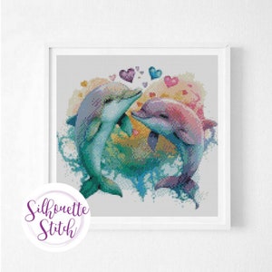 Dolphins multicolor watercolor Cross Stitch Pattern - Counted Cross Stitch Pattern - Hand Embroidery - Modern Pattern  - PDF File