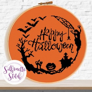 Happy Halloween Cross Stitch - Cross Stitch Pattern - Compté Cross Stitch Pattern - Broderie à la main - Modèle moderne - Fichier PDF