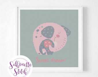 Elephants Mom Baby Cross Stitch Pattern - Baby nursery decor - Modern Cross Stitch Pattern