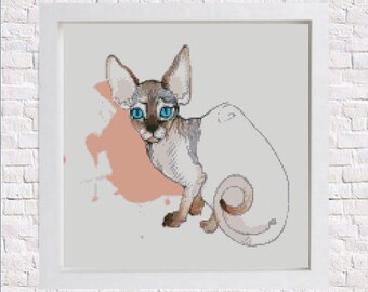 Cat Watercolor Cross Stitch Pattern - Counted Cross Stitch Pattern - Hand Embroidery - Modern Pattern  - PDF File