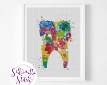 Tooth multicolor Cross Stitch Pattern - Modern Cross Stitch Pattern  - Counted Cross Stitch Pattern - Hand Embroidery - Digital PDF File