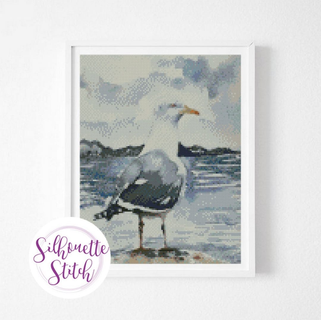 Seagull Seascape Watercolor Cross Stitch Pattern - Counted Cross Stitch ...