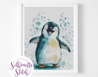 Penguin watercolor Cross Stitch Pattern - Modern Cross Stitch Pattern - Digital PDF File - PDF Instant Download