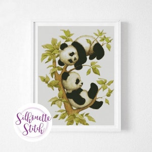 Panda bears - Pandas pair - Counted Cross Stitch Pattern - Hand Embroidery - Modern Pattern  - PDF File