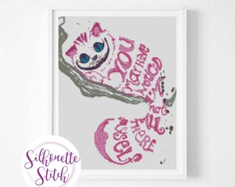 Cheshire Cat Cross Stitch Pattern - We're All Mad Here Cross Stitch Pattern - Watercolor Cross Stitch Pattern