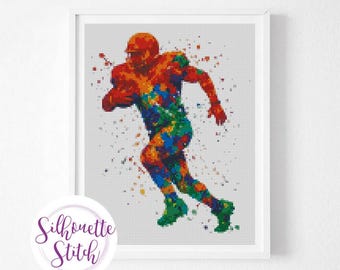 American football player watercolor Cross Stitch Pattern - Counted Cross Stitch Pattern - Hand Embroidery - Modern Pattern - PDF File
