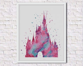 Castle watercolor Cross Stitch Pattern - Counted Cross Stitch Pattern - Modern Pattern