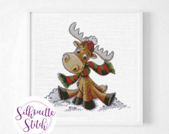 Christmas Deer Merry Christmas Cross Stitch Pattern - Hand Embroidery - Modern Pattern  - PDF File
