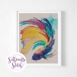 Fish multicolored watercolor Cross Stitch Pattern - Counted Cross Stitch Pattern - Hand Embroidery - Modern Pattern  - PDF File