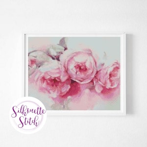 Peonies watercolor Cross Stitch Pattern - Modern Cross Stitch Pattern