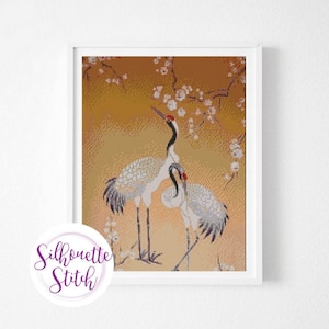 Japanese design Vintage Cranes Cross Stitch Pattern - Counted Cross Stitch Pattern - Hand Embroidery - Modern Pattern  - PDF File