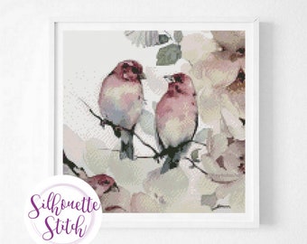 Birds watercolor Cross Stitch Pattern - Modern Cross Stitch Pattern  - Counted Cross Stitch Pattern - PDF Instant Download