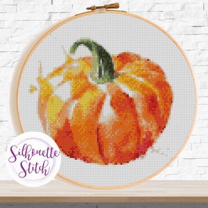 Pumpkin watercolor cross stitch pattern - Hand Embroidery Modern Pattern  - PDF File - PDF Instant Download