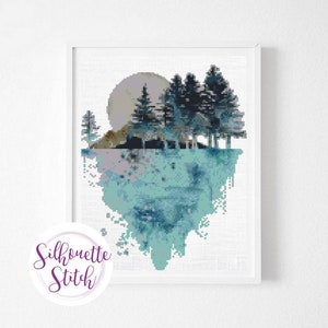Landscape  watercolor Cross Stitch Pattern - Counted Cross Stitch Pattern - Hand Embroidery - Modern Pattern  - PDF File