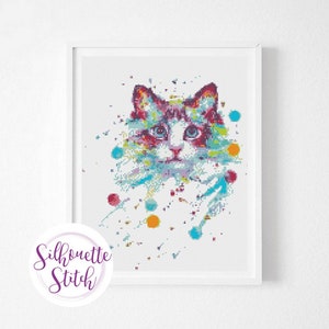 Cat watercolor Cross Stitch Pattern -  Cross Stitch Pattern - Counted Cross Stitch Pattern - Modern Patterne