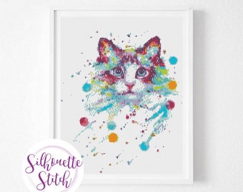 Cat watercolor Cross Stitch Pattern -  Cross Stitch Pattern - Counted Cross Stitch Pattern - Modern Patterne