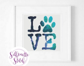 Dog lovers Cross Stitch Pattern - Watercolor Love Dog Cross Stitch Pattern - Digital PDF File - PDF Instant Download