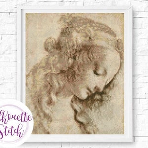 Vintage Art  Leonardo da Vinci - Girl head - Vintage art Cross Stitch Pattern - Hand Embroidery - PDF File