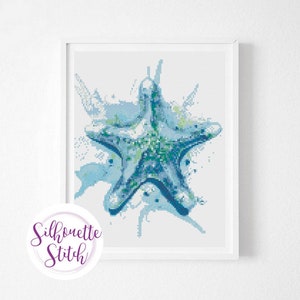 Starfish watercolor Cross Stitch Pattern - Counted Cross Stitch Pattern - Hand Embroidery - Modern Pattern  - PDF File