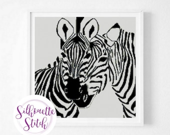 Zebra Cross Stitch Pattern  -  Zebras pair Cross Stitch Pattern  - Hand Embroidery - Modern Pattern  - Digital PDF File