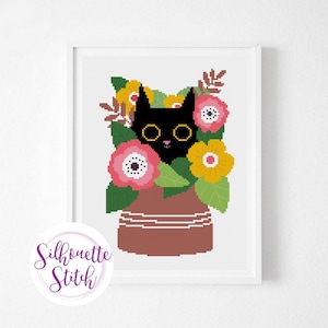 Cat in flowers Cross Stitch Pattern -  Cross Stitch Pattern - Counted Cross Stitch Pattern - Modern Patterne