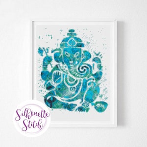 Elephant Ganesha watercolor Cross Stitch Pattern - Counted Cross Stitch Pattern - Hand Embroidery - Modern Pattern  - PDF File