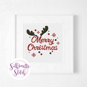 Merry Christmas Cross Stitch Pattern - Christmas Deer Cross Stitch Pattern - Hand Embroidery - Modern Pattern  - PDF File