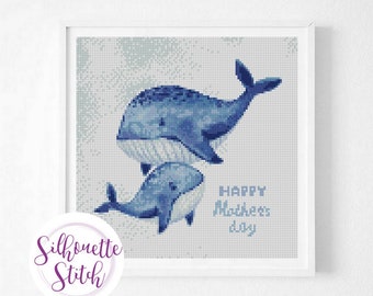 Mother's Day Gift Whales cross stitch pattern -Hand Embroidery Modern Pattern  - Art Digital Print - PDF File - PDF Instant Download