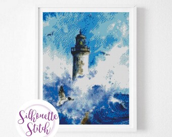 Seascape  watercolor Cross Stitch Pattern - Counted Cross Stitch Pattern - Hand Embroidery - Modern Pattern  - PDF File