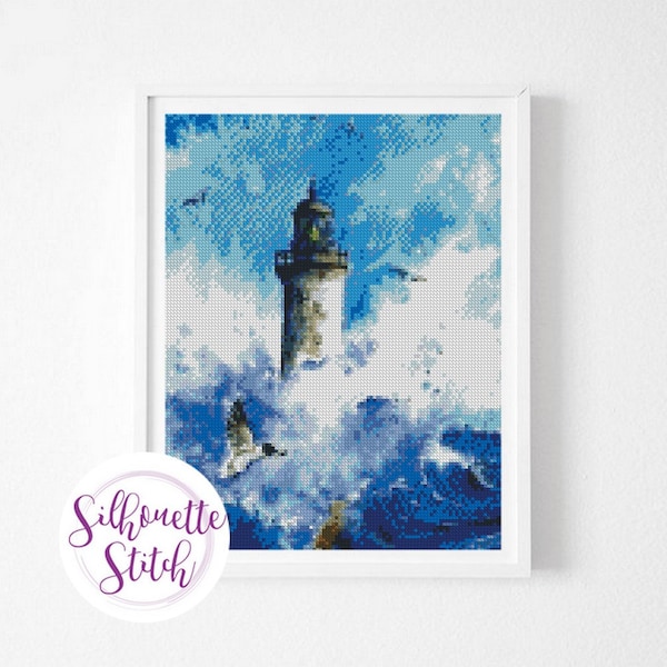 Seascape  watercolor Cross Stitch Pattern - Counted Cross Stitch Pattern - Hand Embroidery - Modern Pattern  - PDF File