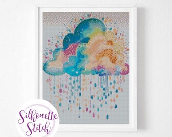 Rain multicolor Cross Stitch Pattern - Modern Cross Stitch Pattern  - Counted Cross Stitch Pattern - Hand Embroidery - Digital PDF File