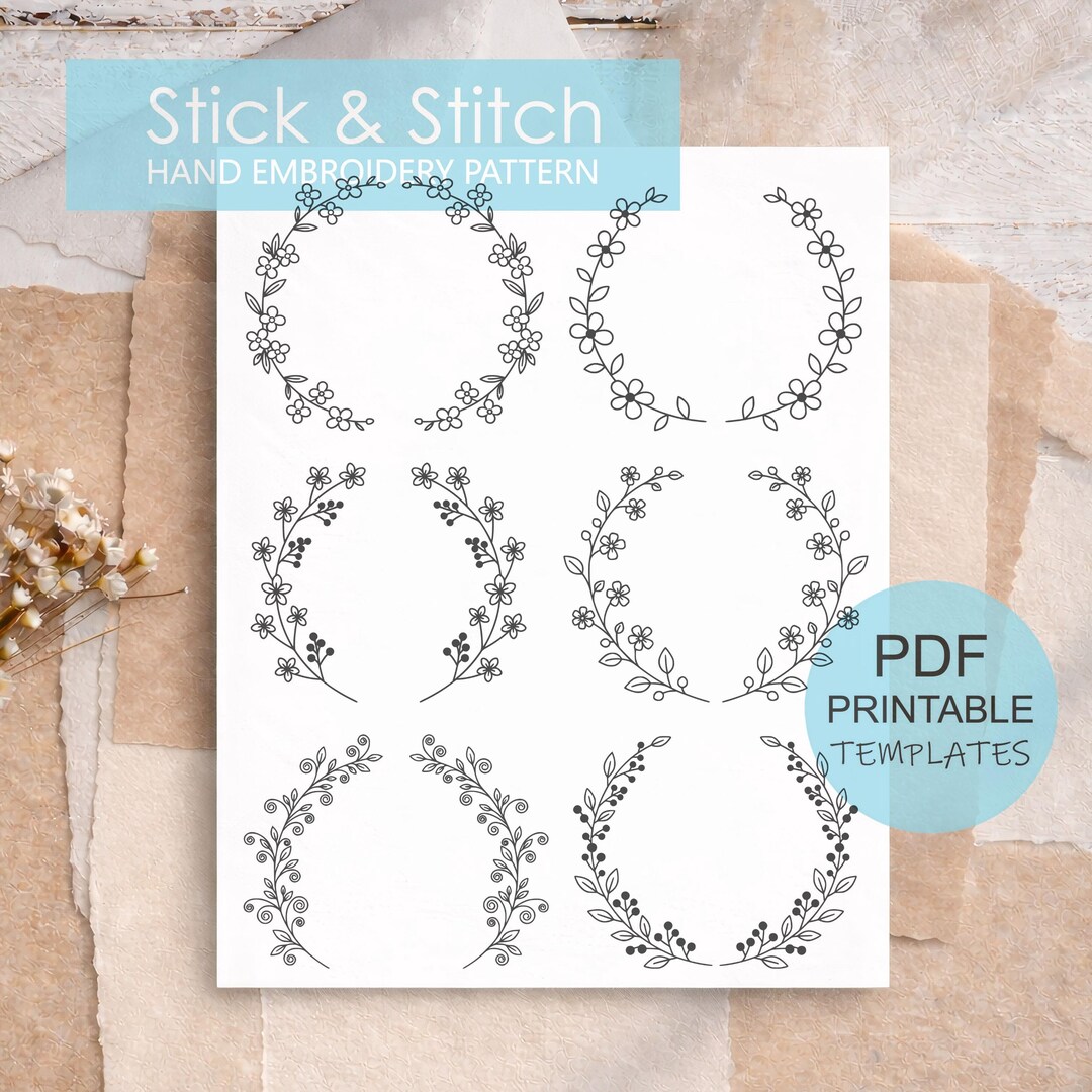 Floral Wreath Stick and Stitch Design - Flowers Frame Hand Embroidery ...