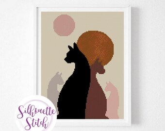 Boho Cats watercolor Cross Stitch Pattern -  Cross Stitch Pattern - Counted Cross Stitch Pattern - Modern Patterne