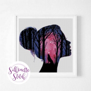 Girl head silhouette Cross Stitch Pattern - Counted Cross Stitch Pattern - Hand Embroidery - Modern Pattern  - PDF File