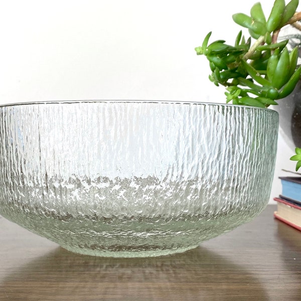 9.5” Indiana Glass ‘Crystal Ice’ Serving Bowl Mid Century MCM Scandinavian Style Pressed Glass