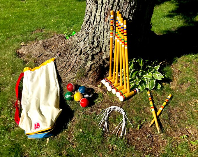 Complete Forster Croquet Set in Bag Six 29 Mallets Six Balls Two Stakes