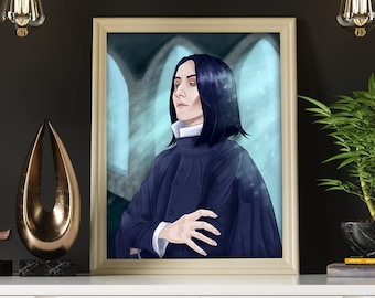 Tovenaar met zwart haar print svg, mannelijke tovenaar in mantelkunst, Potions Master poster, Wizard professor svg, Potions Master poster download