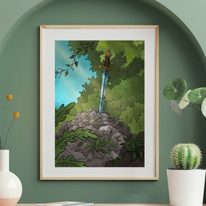 Excalibur sword print, King Arthur sword poster, Excalibur digital illustration, Fantasy knight sword art, dnd print, King Arthur Print