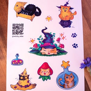 Witchy cats stickerpack, Halloween Cat Sticker Pack, Stickers Halloween printable, Spooky cats sticker svg png, Cute Halloween Stickers, ART