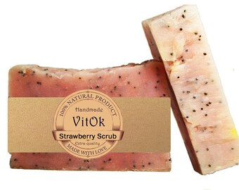 Homemade Soap, Strawberry Scrub, Soap, Vegan Soap, Natural Soap Bar, Wedding Soap, gift for her, gift for girlfriend, gift for women