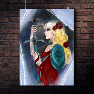 Woman knight art, Magical Illustration, queen with sword poster, warrior queen poster download, Fairytale Art, Vampire anime art