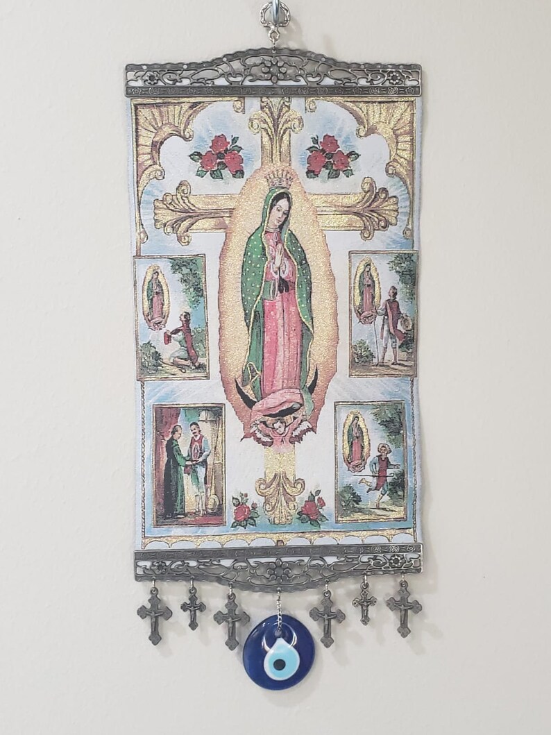 Woven Religious tapestry wall hanging catholic Christianity icon Virgin