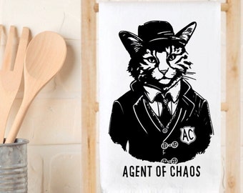 Kitchen Towels - Kitchen Towel - Funny Kitchen Towel - Flour Sack Towel - Dish Towel - Tea Towel - Agent Of Chaos - Cat - Cats - Cat Humor